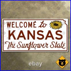 Welcome to Kansas Sunflower State line highway marker road sign 1961 24x12 Welcome to Kansas Sunflower State line highway marker road sign 1961 24x12