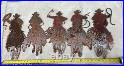 Western Cowboys Riders Ropers Silhouette Metal Art Sign / Pre-Rusted Vintage