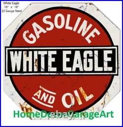 White Eagle Gas & Oil Cutout Shape Sign, Flat Metal Vintage Style Garage Art White Eagle Gas & Oil Cutout Shape Sign, Flat Metal Vintage Style Garage Art