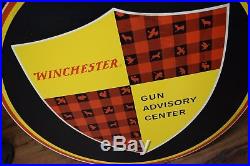 Winchester Firearms & Guns Round Metal Sign 1960's Clean 38 Dealer Item RARE