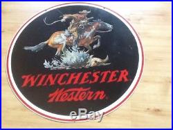 Winchester Sign Metal Double Sided 38 Diameter. Rough rider. Vintage