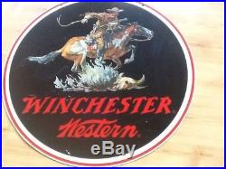 Winchester Sign Metal Double Sided 38 Diameter. Rough rider. Vintage