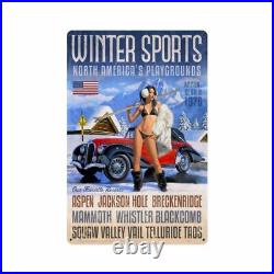 Winter Sports Snow Bunny Pin Up Metal Sign by Greg Hildebrandt
