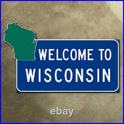 Wisconsin state line highway marker road sign 1975 outline cutout welcome 35x21